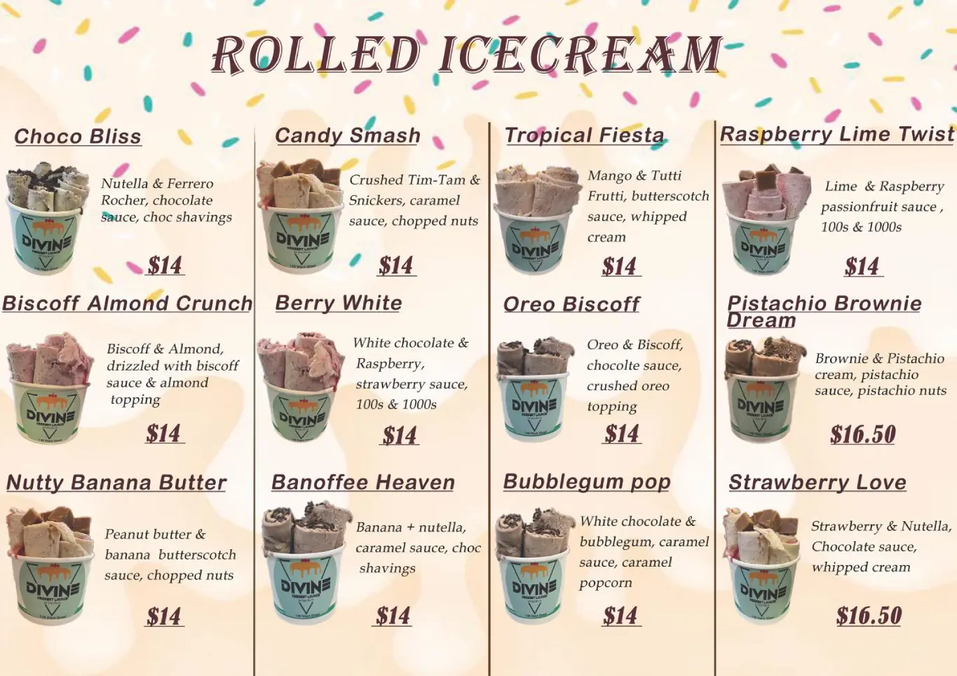 Menu Of Divine Dessert Lounge