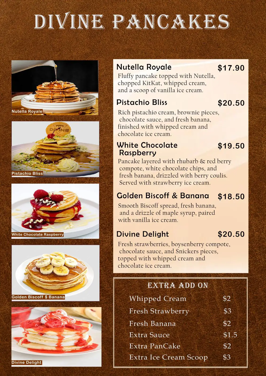 Menu of Divine Dessert